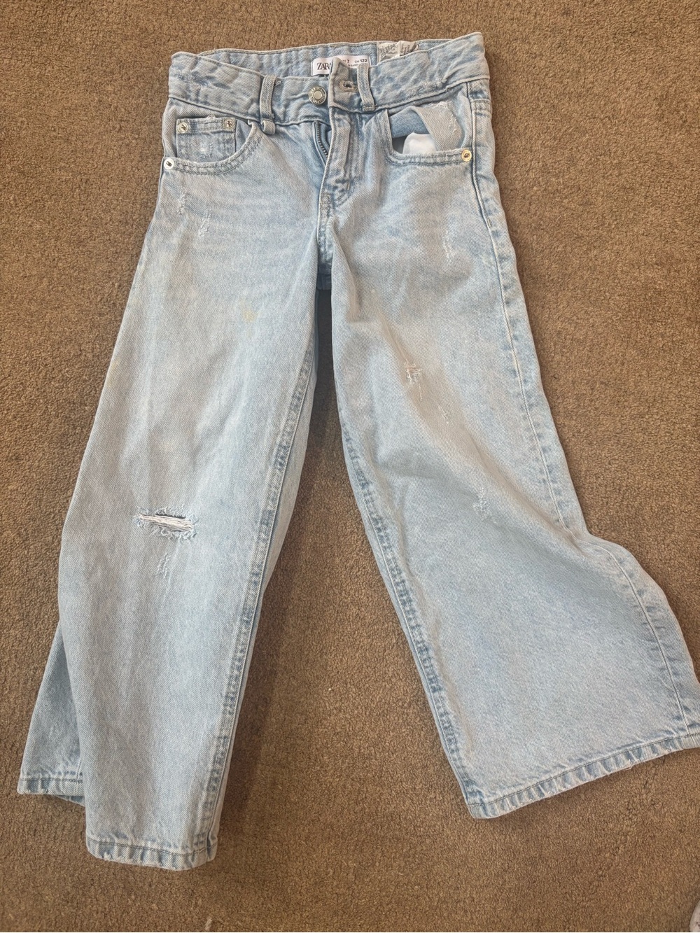 ZARA Light Blue Wide Leg Jeans with Subtle Distressing